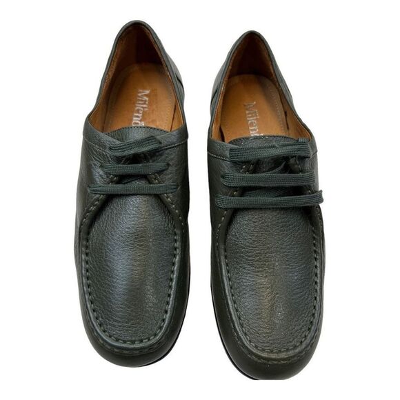 Mileno Womens Leather Lace Up Round Toe Loafer Comfort Shoes Olive Green Size 38 - Picture 3 of 9